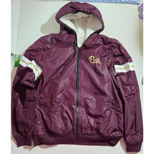 NEW Victoria's Secret PINK Anorak Windbreaker Hoodie Sherpa Black Orchid M - L